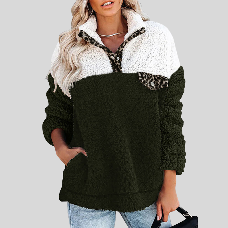 Mirla | Sherpa-tröja Mjuk fleece Fjärdedels dragkedja Ståkrage Loose fit-Eva Jonsson