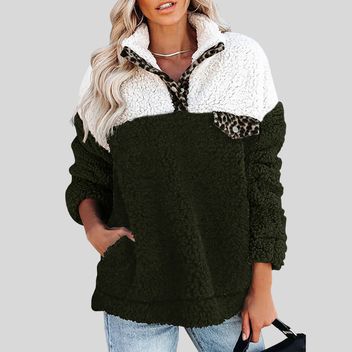 Mirla | Sherpa-tröja Mjuk fleece Fjärdedels dragkedja Ståkrage Loose fit-Eva Jonsson
