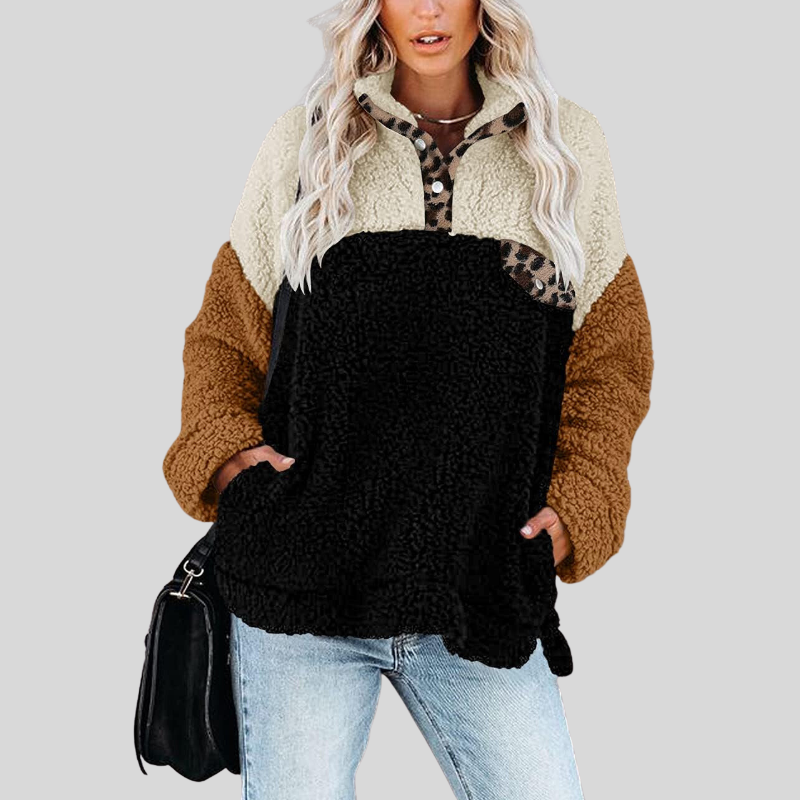 Mirla | Sherpa-tröja Mjuk fleece Fjärdedels dragkedja Ståkrage Loose fit-Eva Jonsson