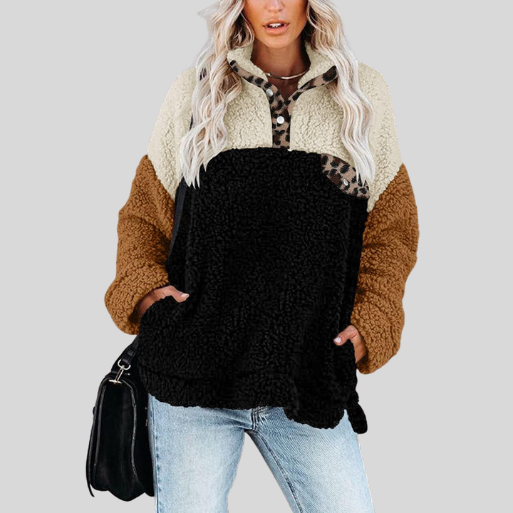 Mirla | Sherpa-tröja Mjuk fleece Fjärdedels dragkedja Ståkrage Loose fit-Eva Jonsson
