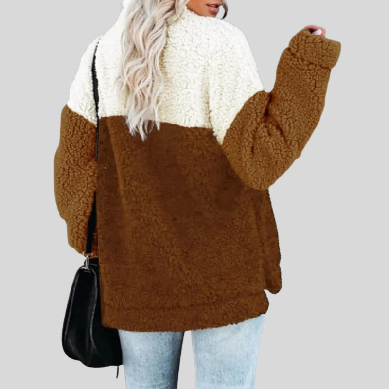 Mirla | Sherpa-tröja Mjuk fleece Fjärdedels dragkedja Ståkrage Loose fit-Eva Jonsson