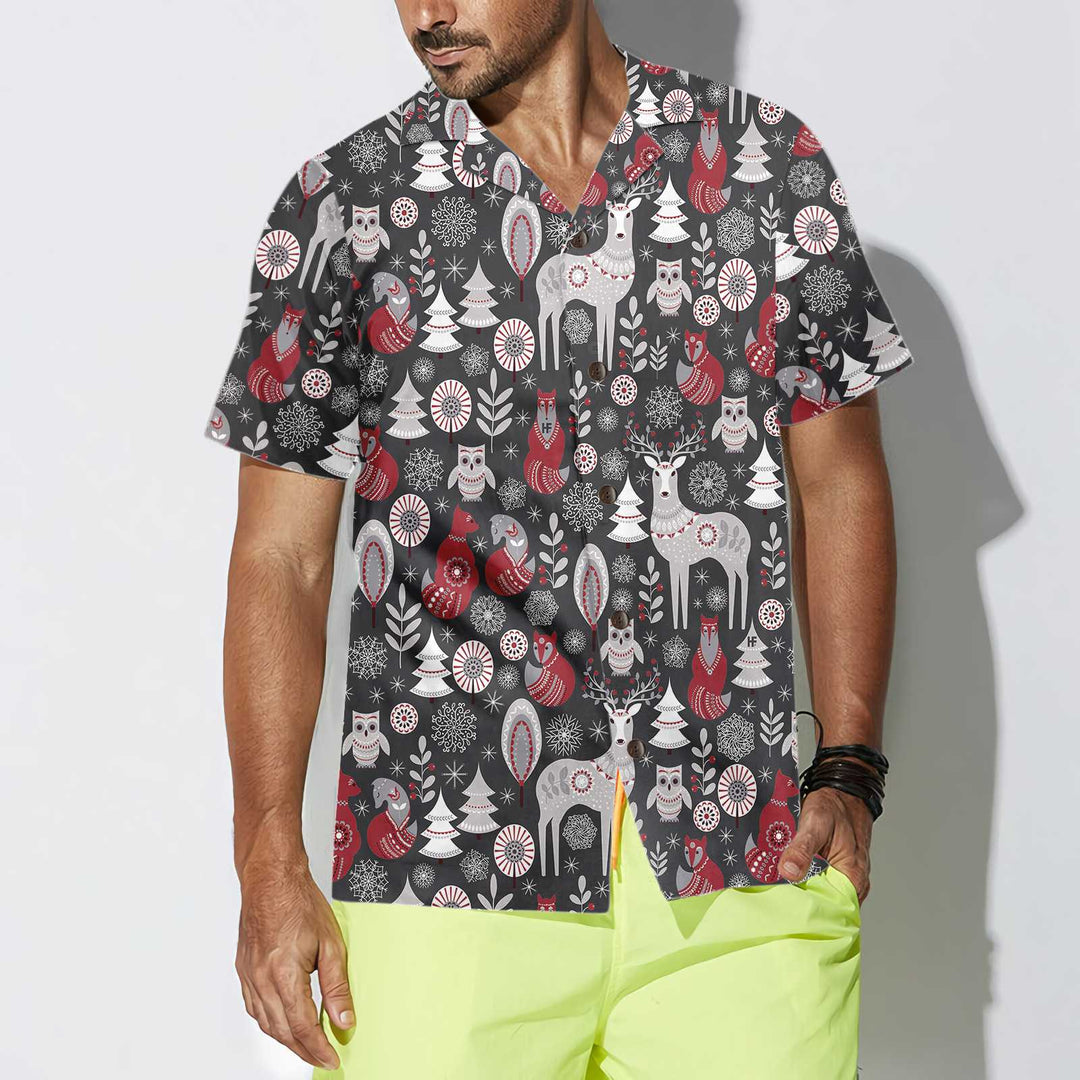 Mirla | Skandinavisk Skogsdjur Hawaiian Shirt Snygg Julskjorta För Män & Kvinnor-Eva Jonsson