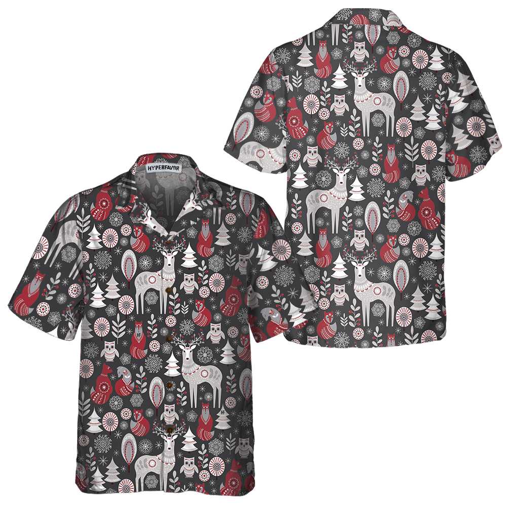 Mirla | Skandinavisk Skogsdjur Hawaiian Shirt Snygg Julskjorta För Män & Kvinnor-Eva Jonsson