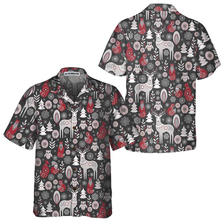 Mirla | Skandinavisk Skogsdjur Hawaiian Shirt Snygg Julskjorta För Män & Kvinnor-Eva Jonsson