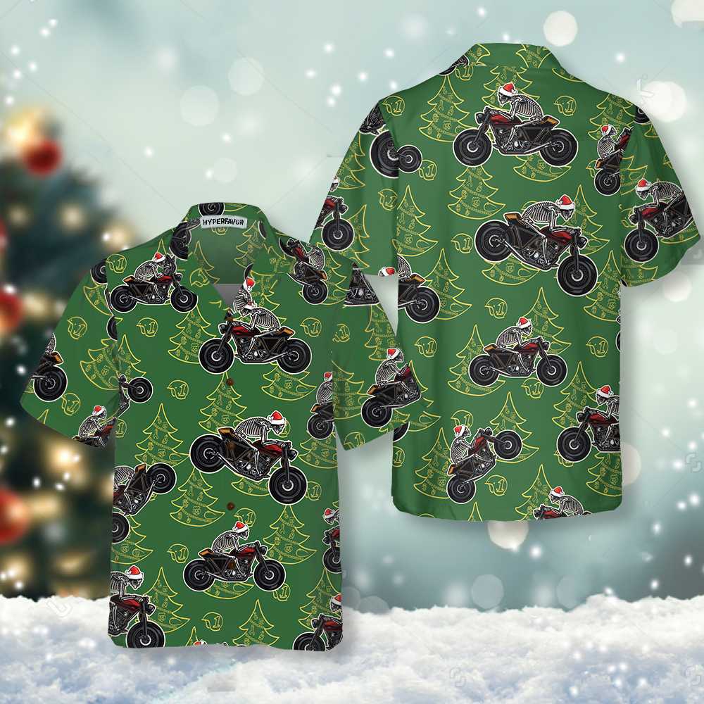 Mirla | Skelett Motorcykel Körande Jul Hawaiian Shirt Rolig Julklapp För Biker-Eva Jonsson