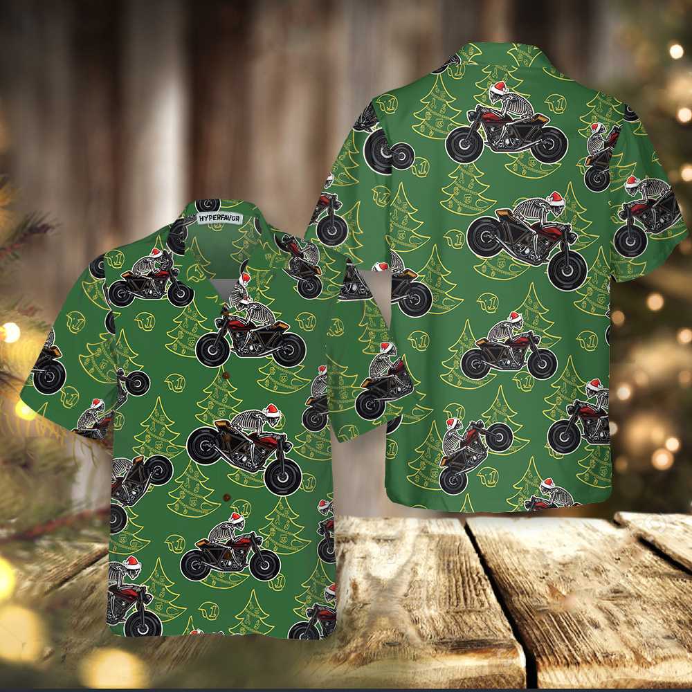 Mirla | Skelett Motorcykel Körande Jul Hawaiian Shirt Rolig Julklapp För Biker-Eva Jonsson