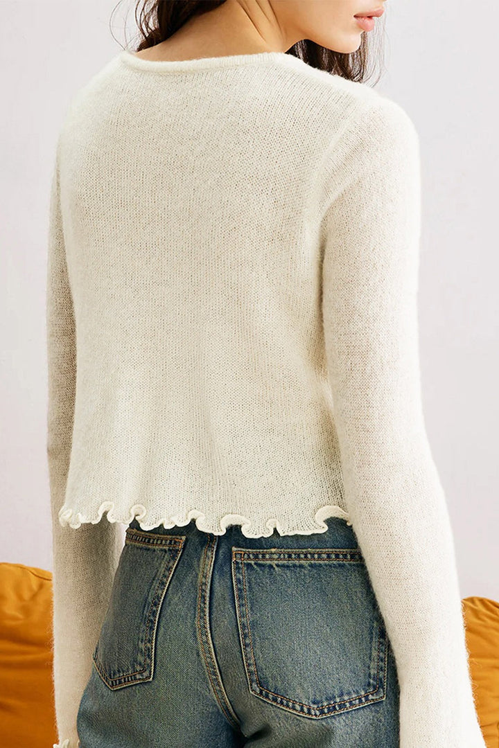 Mirla | Smal, Blommig Stickad Cardigan med Volanger-Eva Jonsson