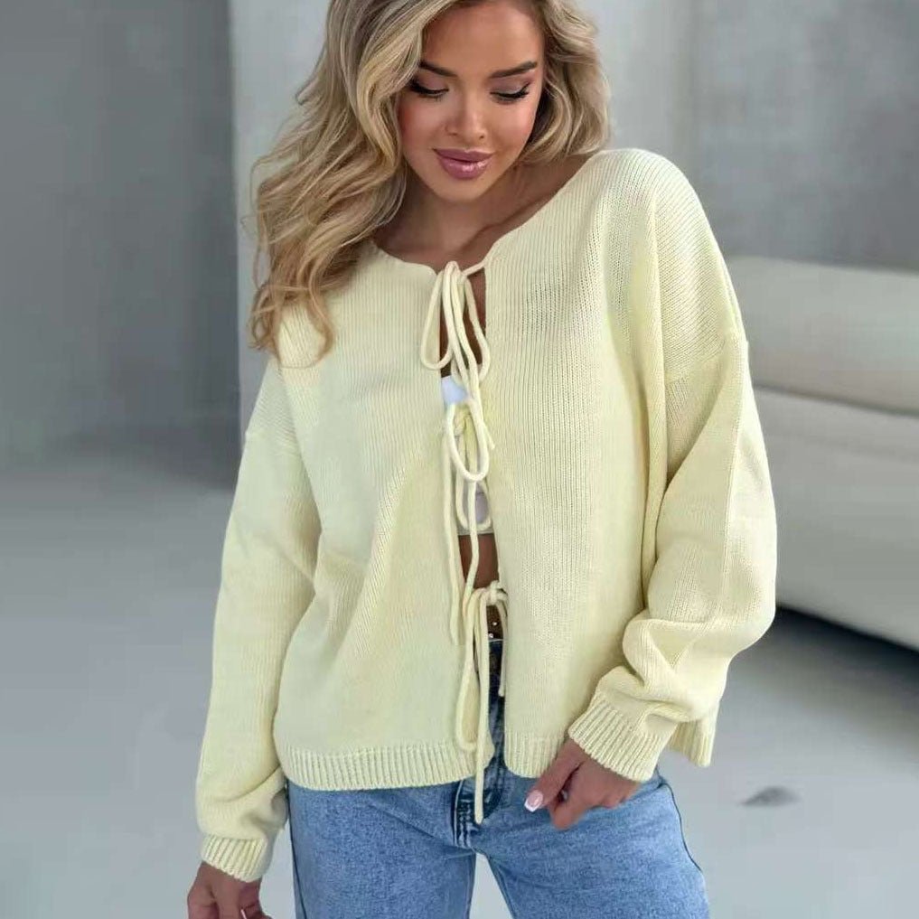 Mirla | Snygg Kort Cardigan med Snörning-Eva Jonsson