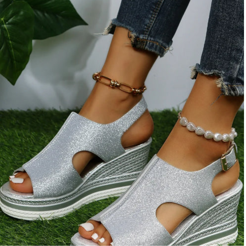 Mirla | Snygga Glittrande Wedge Sandaler-Eva Jonsson