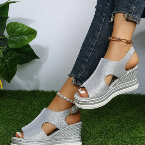 Mirla | Snygga Glittrande Wedge Sandaler-Eva Jonsson