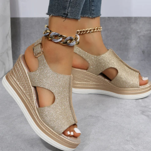 Mirla | Snygga Glittrande Wedge Sandaler-Eva Jonsson