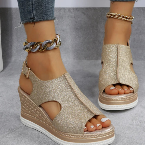 Mirla | Snygga Glittrande Wedge Sandaler-Eva Jonsson