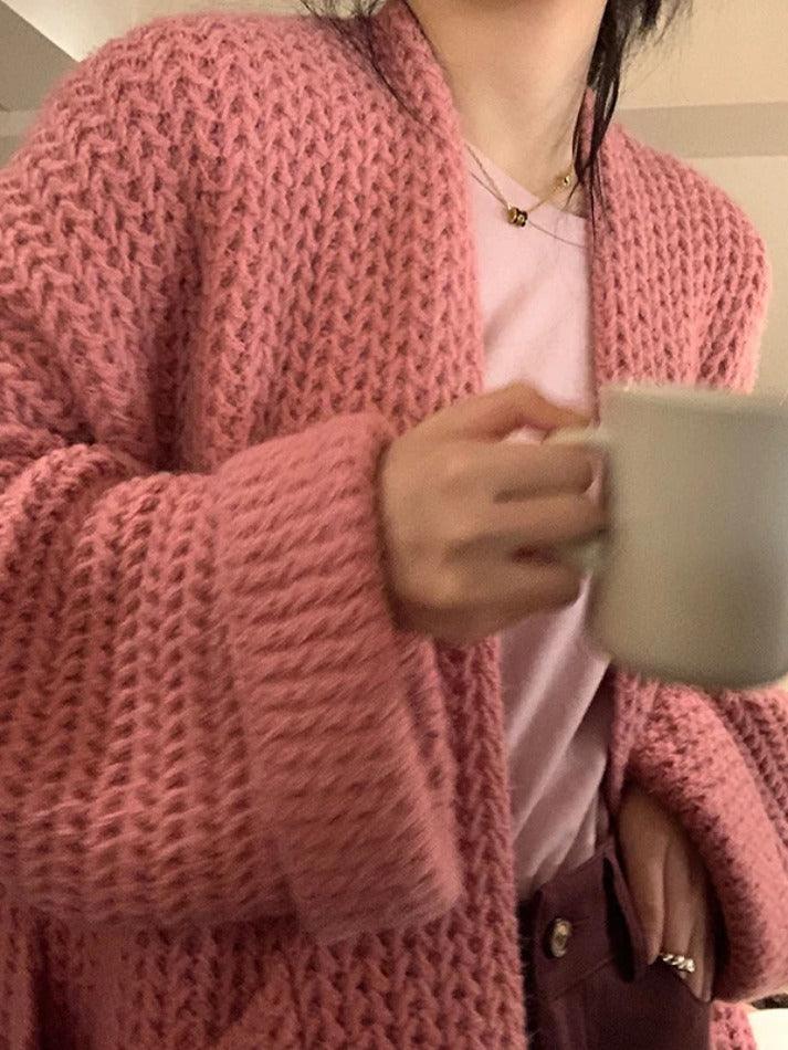 Mirla | Solid Baggy Stickad Lång Kofta-Eva Jonsson