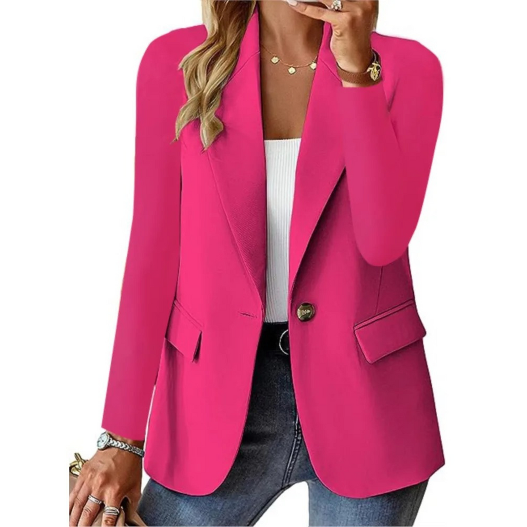 Mirla | Solid dam blazer med långa ärmar och smal fickspänne-Eva Jonsson