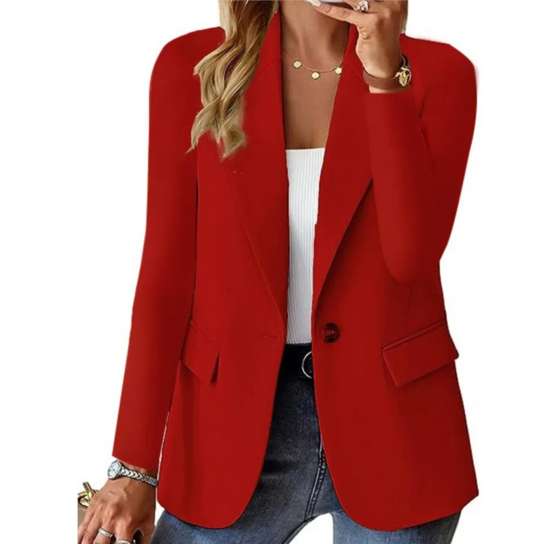 Mirla | Solid dam blazer med långa ärmar och smal fickspänne-Eva Jonsson