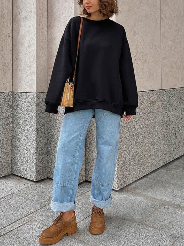 Mirla | Solitt storlek sweatshirt med rundhalsudskärning-Eva Jonsson