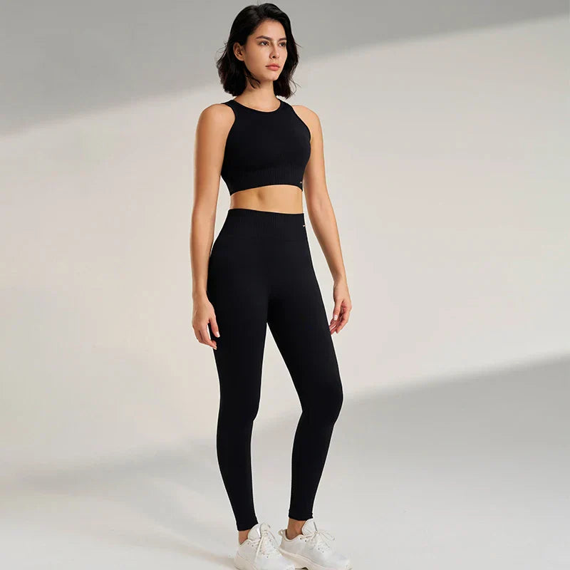 Mirla | Sömlös yoga-set - Högmidjade leggings och topp Tvådelad träningsoutfit-Eva Jonsson
