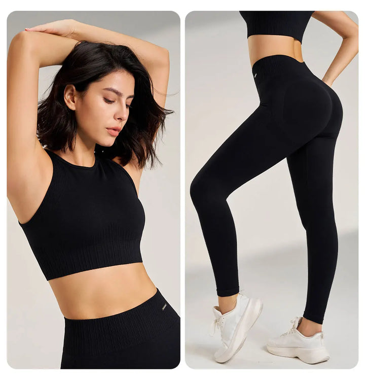 Mirla | Sömlös yoga-set - Högmidjade leggings och topp Tvådelad träningsoutfit-Eva Jonsson