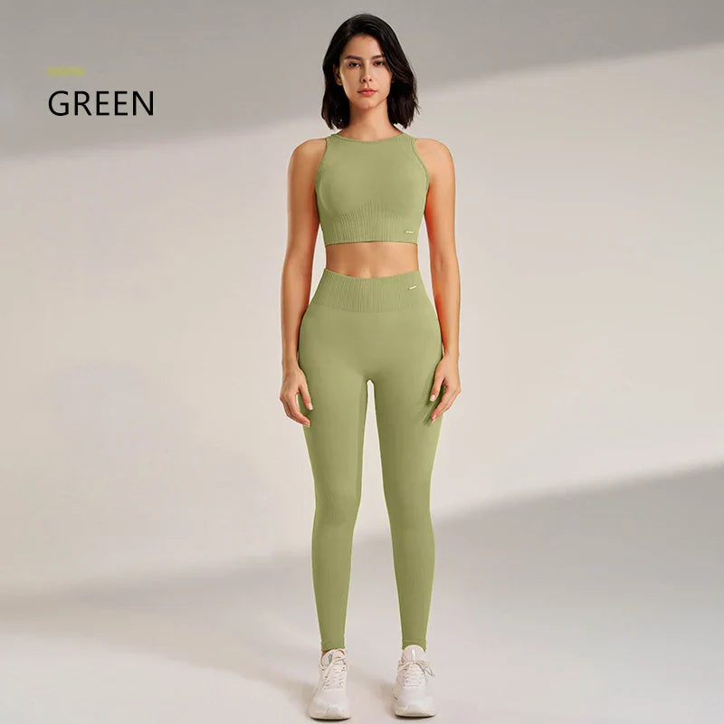 Mirla | Sömlös yoga-set - Högmidjade leggings och topp Tvådelad träningsoutfit-Eva Jonsson