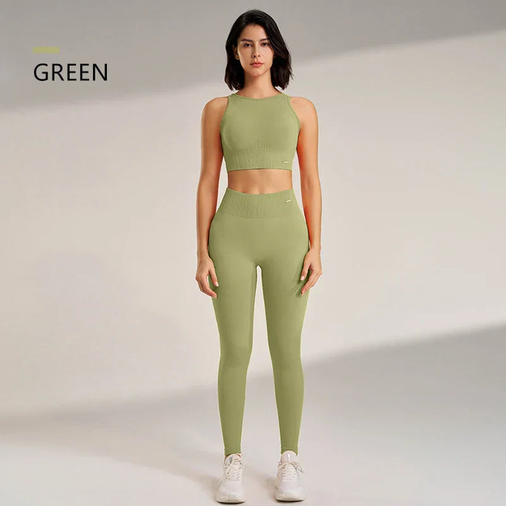 Mirla | Sömlös yoga-set - Högmidjade leggings och topp Tvådelad träningsoutfit-Eva Jonsson