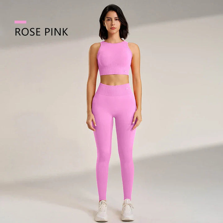 Mirla | Sömlös yoga-set - Högmidjade leggings och topp Tvådelad träningsoutfit-Eva Jonsson