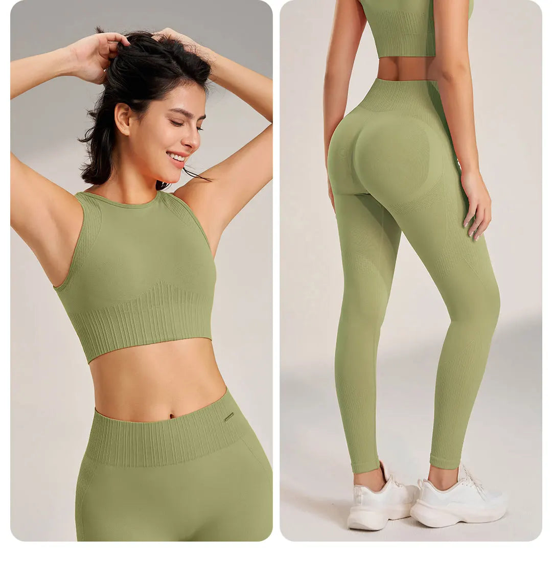 Mirla | Sömlös yoga-set - Högmidjade leggings och topp Tvådelad träningsoutfit-Eva Jonsson