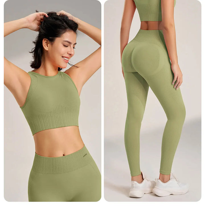 Mirla | Sömlös yoga-set - Högmidjade leggings och topp Tvådelad träningsoutfit-Eva Jonsson