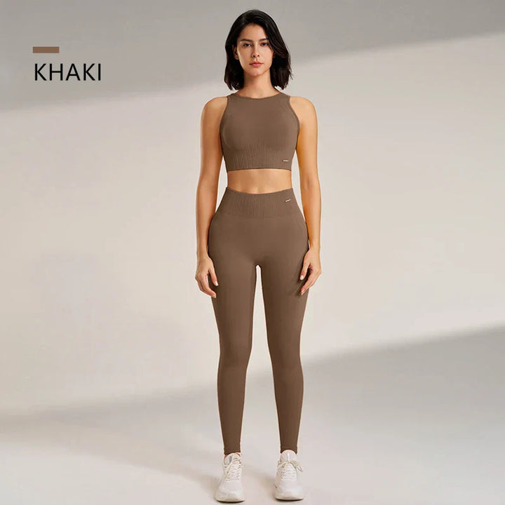 Mirla | Sömlös yoga-set - Högmidjade leggings och topp Tvådelad träningsoutfit-Eva Jonsson
