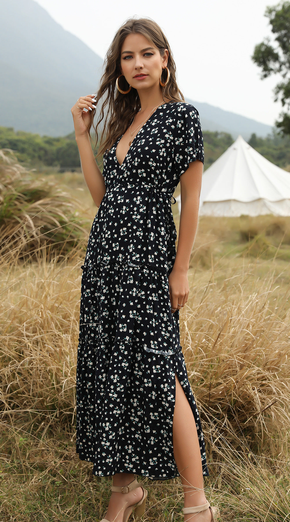 Mirla | Sommar Blommönster Volang Boho Maxi Klänning-Eva Jonsson