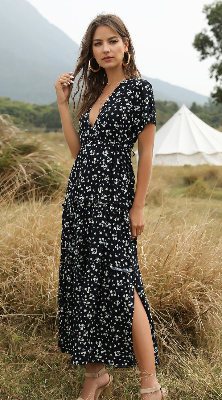 Mirla | Sommar Blommönster Volang Boho Maxi Klänning-Eva Jonsson
