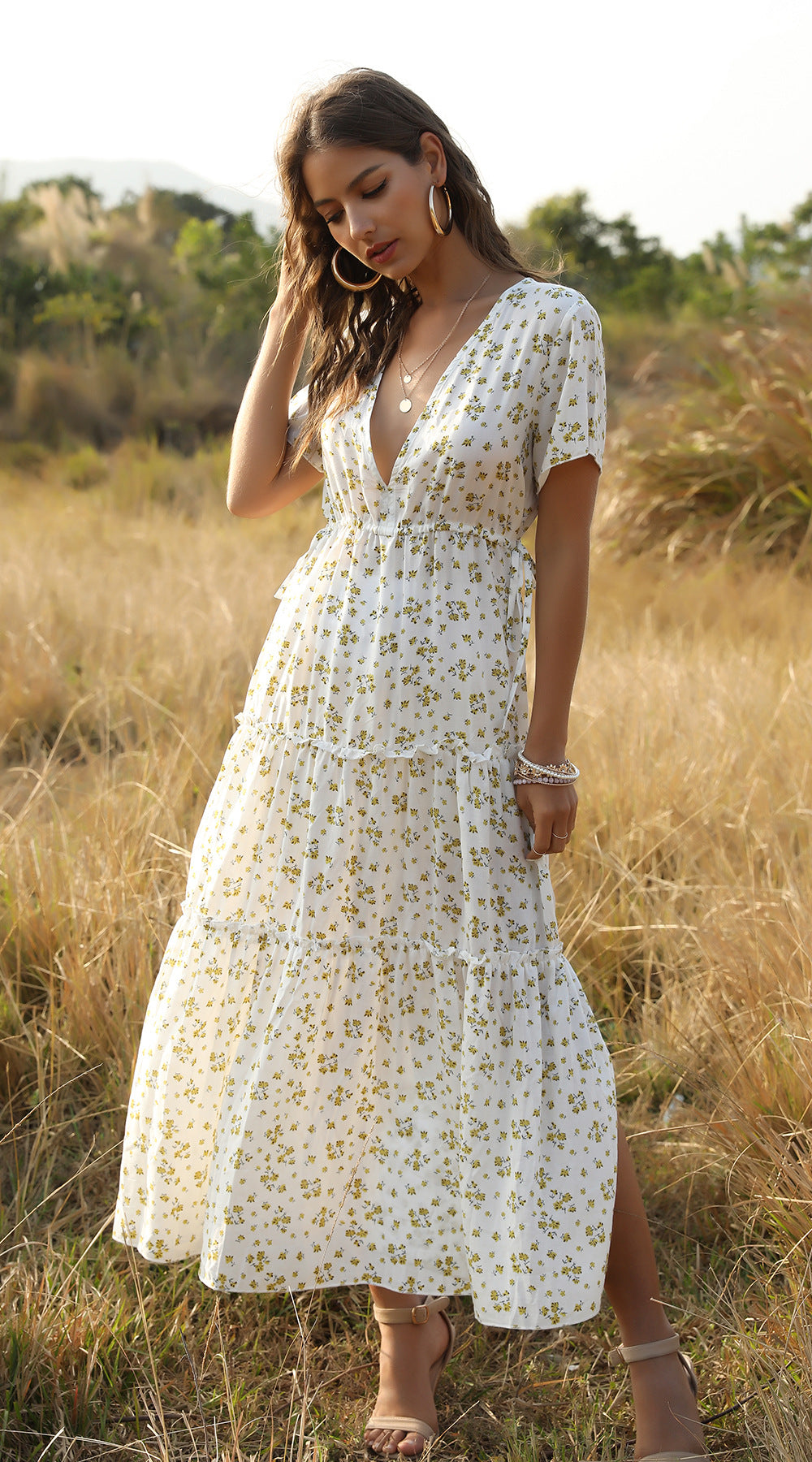 Mirla | Sommar Blommönster Volang Boho Maxi Klänning-Eva Jonsson