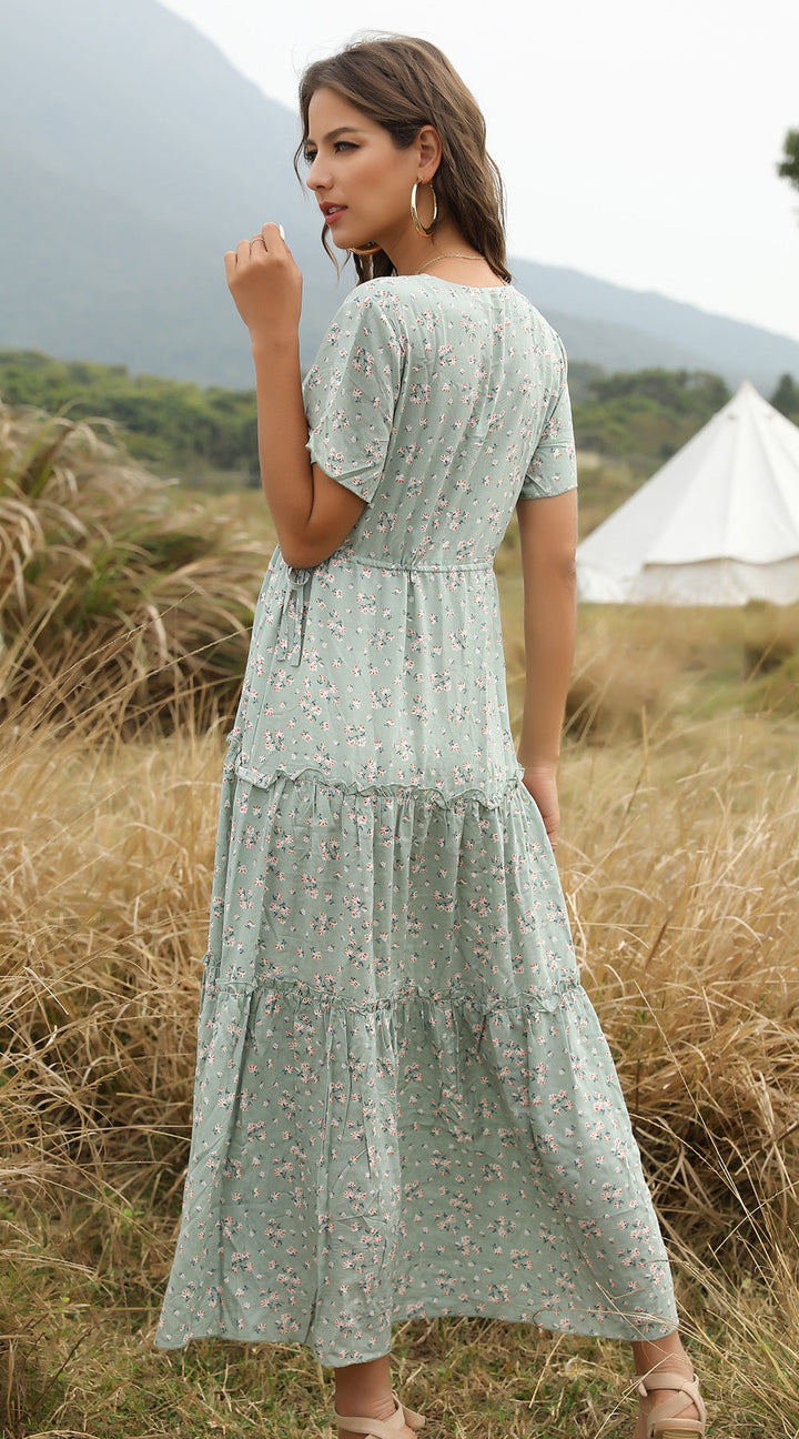 Mirla | Sommar Blommönster Volang Boho Maxi Klänning-Eva Jonsson