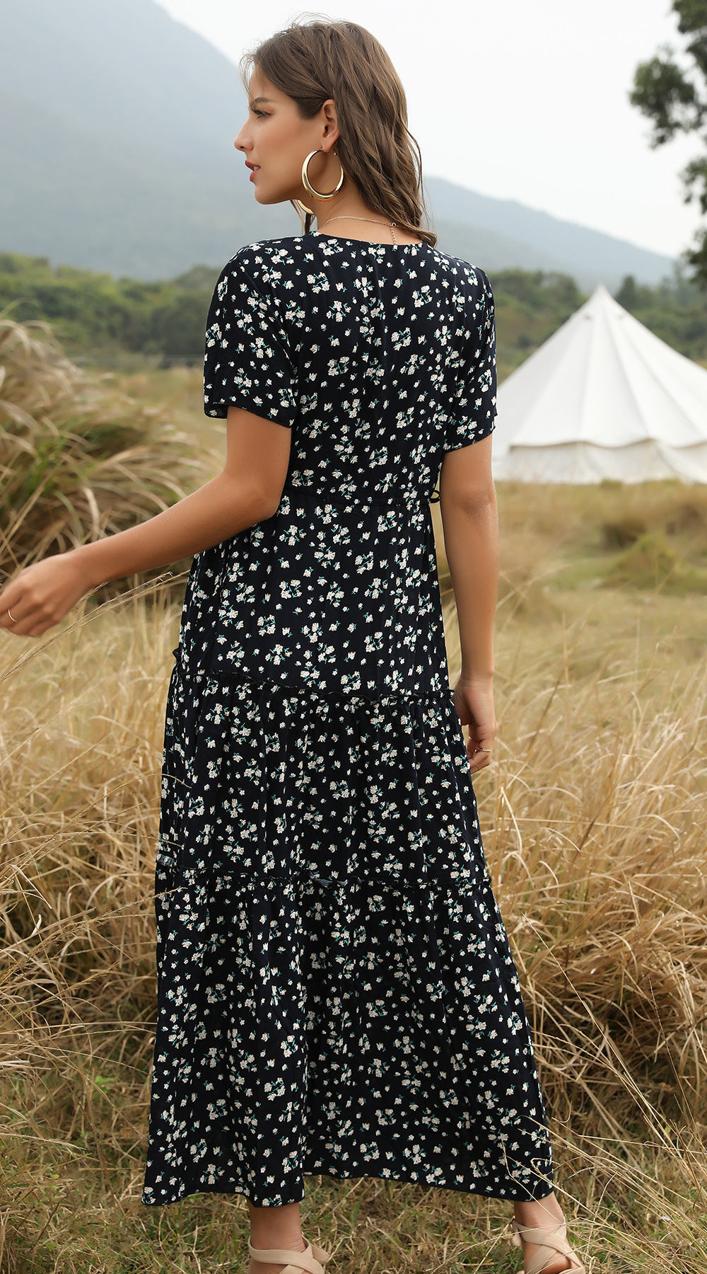 Mirla | Sommar Blommönster Volang Boho Maxi Klänning-Eva Jonsson