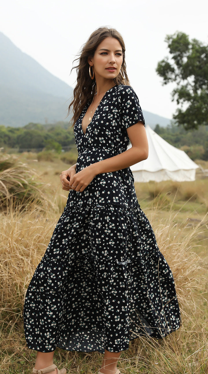 Mirla | Sommar Blommönster Volang Boho Maxi Klänning-Eva Jonsson