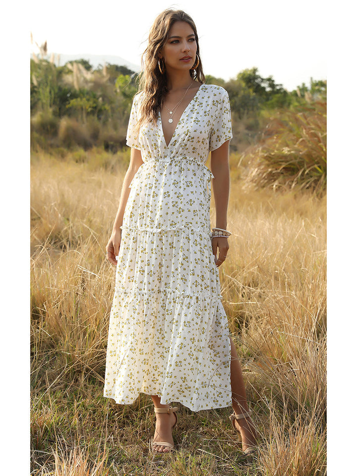 Mirla | Sommar Blommönster Volang Boho Maxi Klänning-Eva Jonsson
