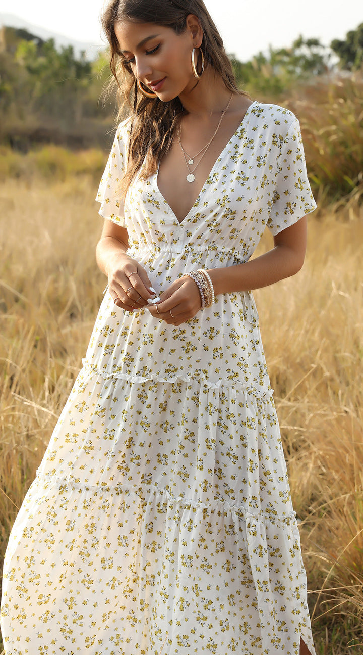 Mirla | Sommar Blommönster Volang Boho Maxi Klänning-Eva Jonsson