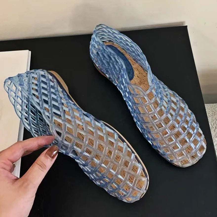 Mirla | Sommar Jellies Skor Kvinnor Mode Transparent Mesh Hollow Out Strand Skor Damer Platta Sandaler Färgade Runda Tå Jelly Sandaler-Eva Jonsson