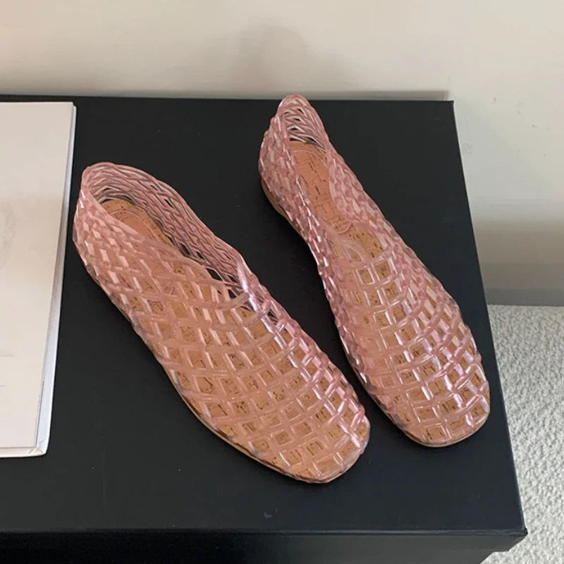 Mirla | Sommar Jellies Skor Kvinnor Mode Transparent Mesh Hollow Out Strand Skor Damer Platta Sandaler Färgade Runda Tå Jelly Sandaler-Eva Jonsson