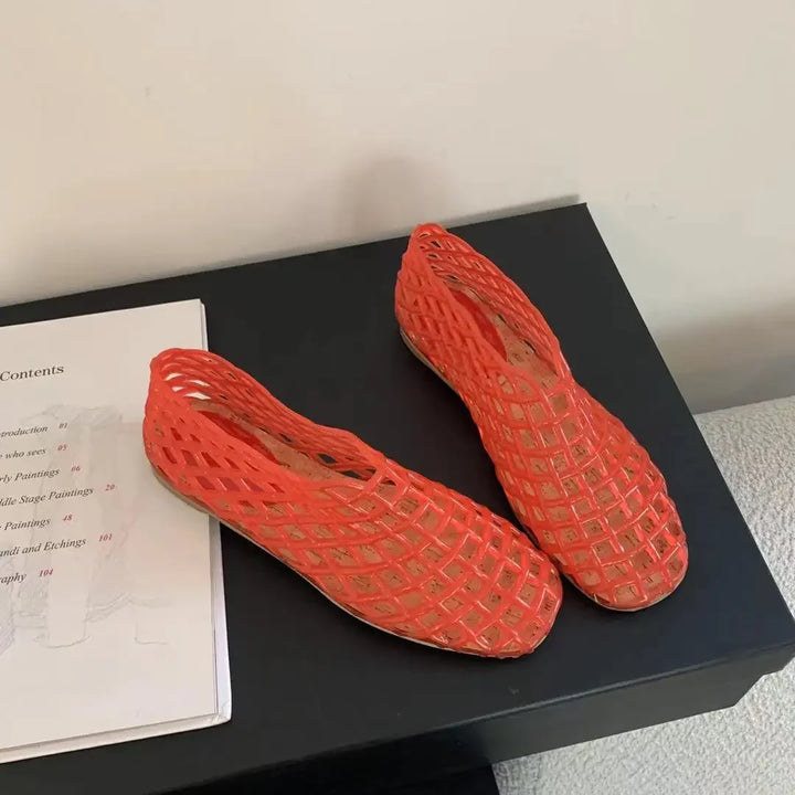 Mirla | Sommar Jellies Skor Kvinnor Mode Transparent Mesh Hollow Out Strand Skor Damer Platta Sandaler Färgade Runda Tå Jelly Sandaler-Eva Jonsson