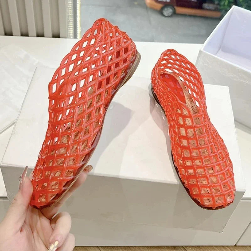 Mirla | Sommar Jellies Skor Kvinnor Mode Transparent Mesh Hollow Out Strand Skor Damer Platta Sandaler Färgade Runda Tå Jelly Sandaler-Eva Jonsson