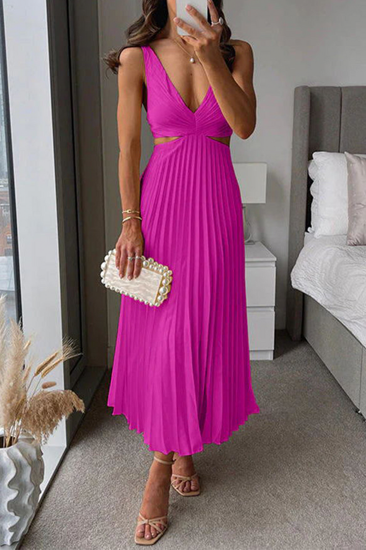 Mirla | Sommar Social Fläckar Plisserad Cutout Midja Lätt Midi - 6 Färger-Eva Jonsson