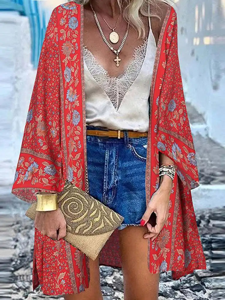 Mirla | Sommarinspirerad damkofta i boho-stil med färgglad blomsterdesign-Eva Jonsson
