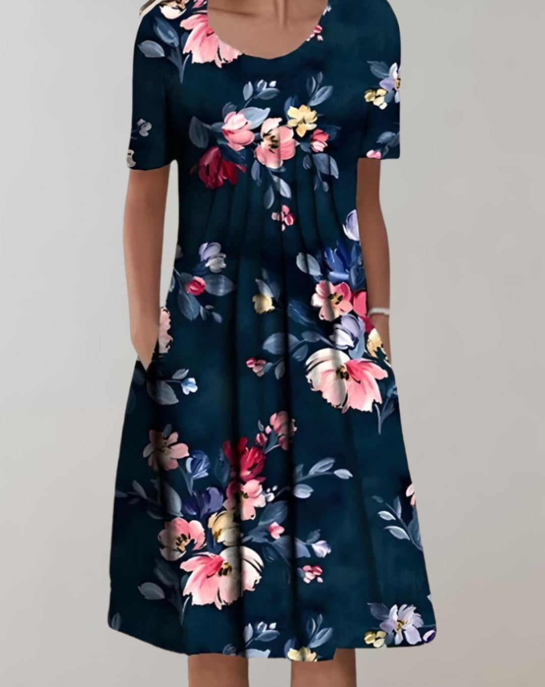 Mirla | Sommarklänning V-ringad Blommönster Lätt Fritidsklänning-Eva Jonsson