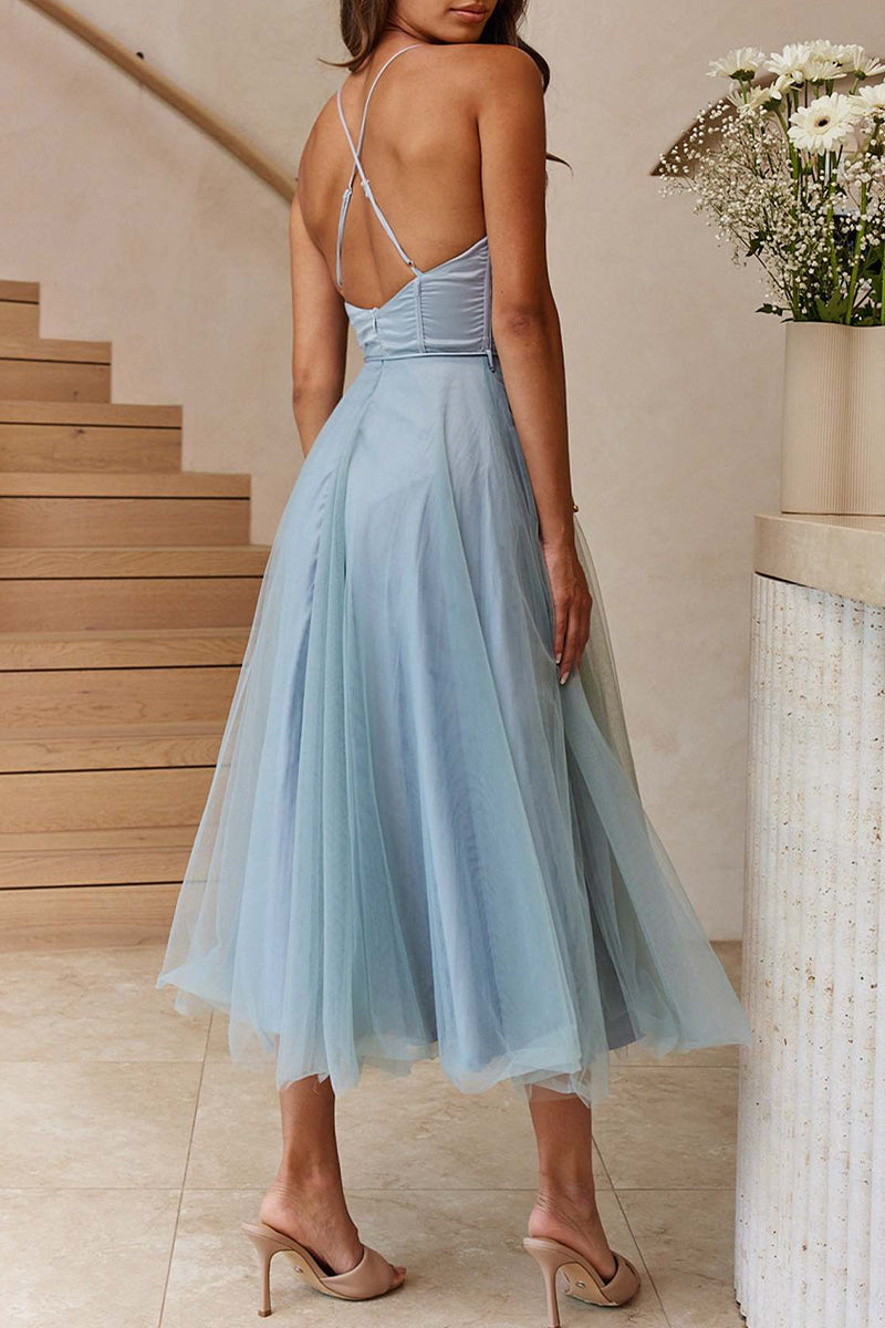 Mirla | Söt Elegant Enfärgad V-ringad Prinsessklänningar-Eva Jonsson