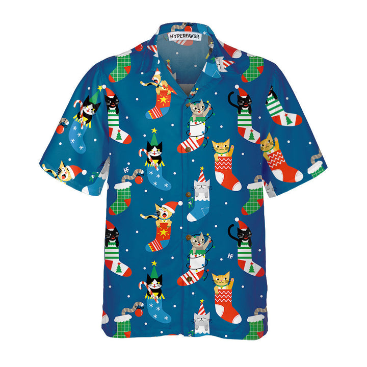 Mirla | Söt Katt I Julstrumpor Hawaiian Shirt Julkatt T-Shirt Bästa Julklappen-Eva Jonsson