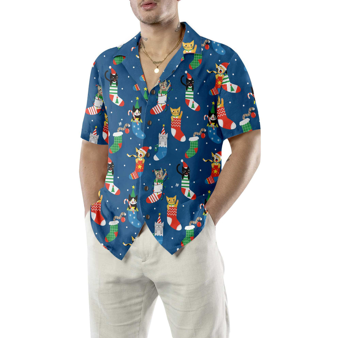 Mirla | Söt Katt I Julstrumpor Hawaiian Shirt Julkatt T-Shirt Bästa Julklappen-Eva Jonsson