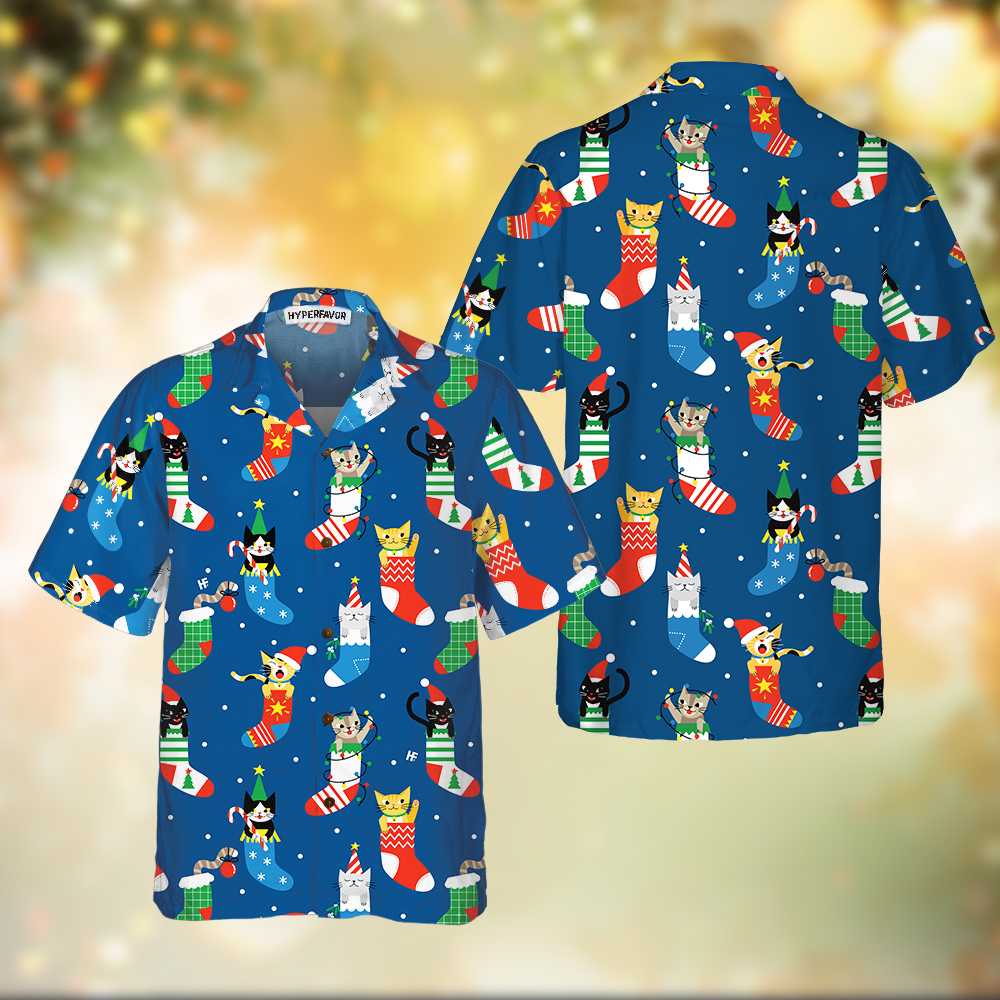 Mirla | Söt Katt I Julstrumpor Hawaiian Shirt Julkatt T-Shirt Bästa Julklappen-Eva Jonsson