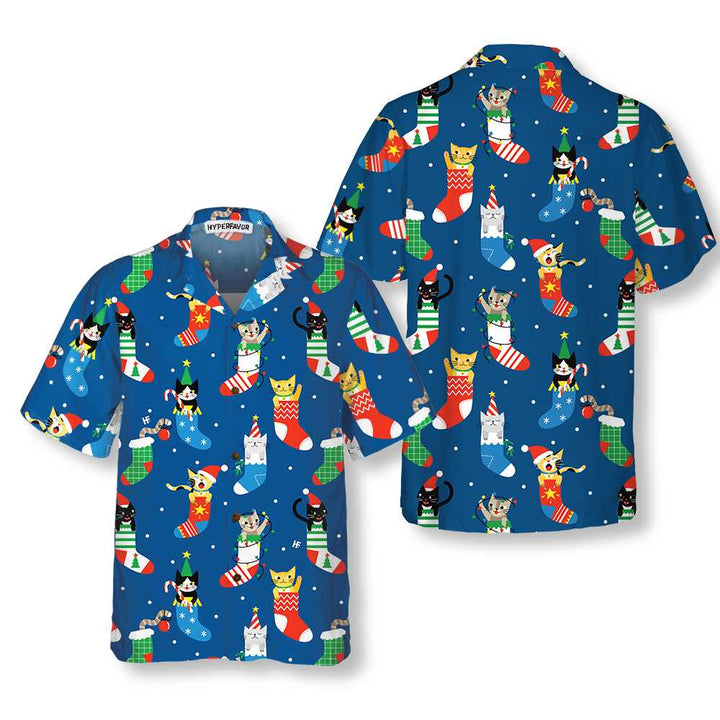 Mirla | Söt Katt I Julstrumpor Hawaiian Shirt Julkatt T-Shirt Bästa Julklappen-Eva Jonsson