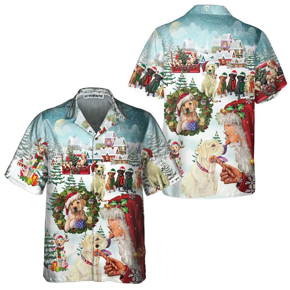 Mirla | Söt Labrador Hundar Firar Jul Hawaiian Shirt Rolig Labrador Shirt Bästa Julklappen-Eva Jonsson