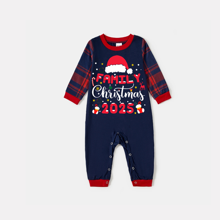 Mirla | Sött Familjejul 2025 Mönster Tryckt Röd och Blå Rutiga Julmatchande Pyjamas-Eva Jonsson